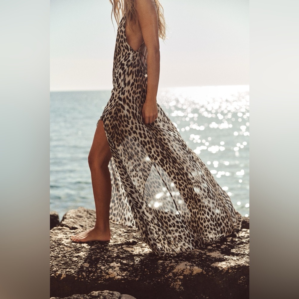NWOT Zara ANIMAL PRINT Leopard Maxi LINGERIE-STYLE DRESS